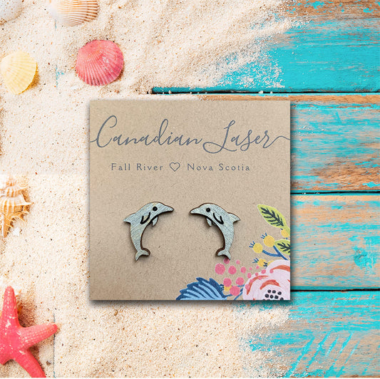 Hand Painted Wooden Studs - Sea Creatures - Dolphins