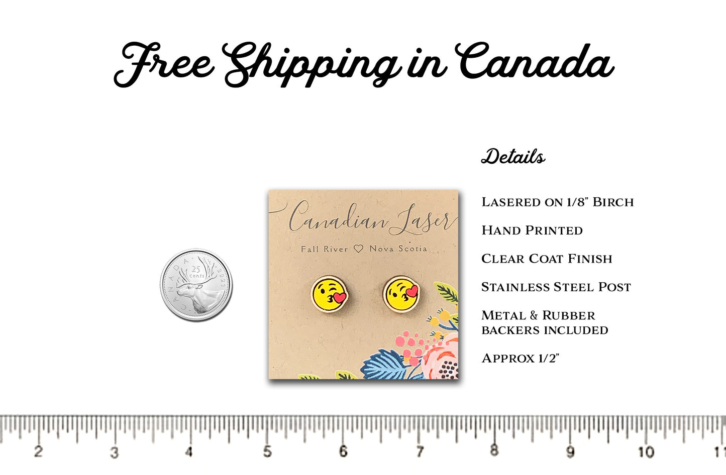 Hand Painted Wooden Studs - Holiday - Valentine's Day - Emoji - Blowing Kisses