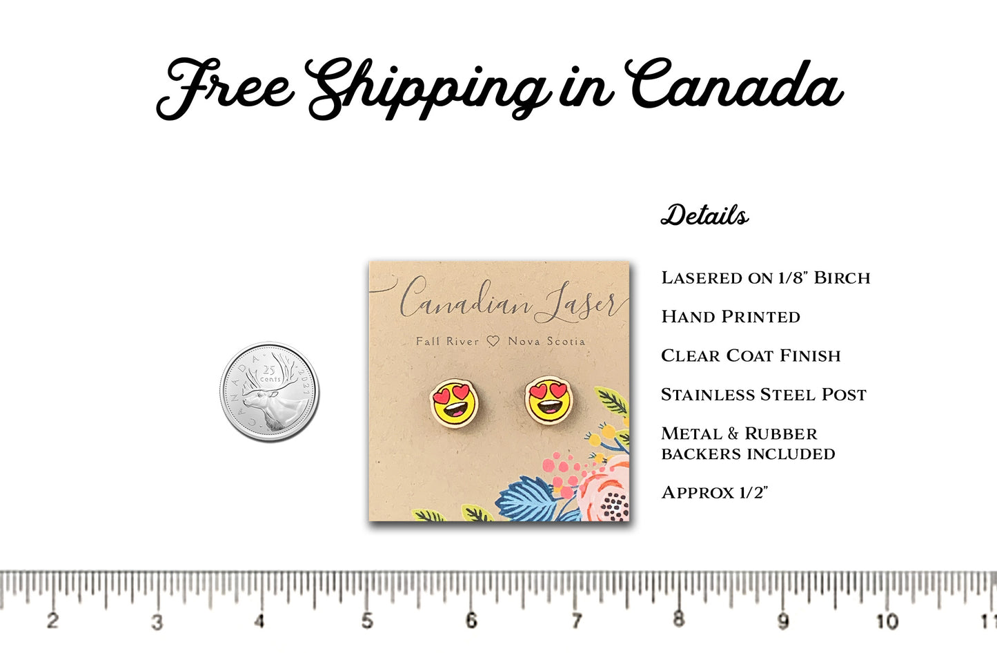 Hand Painted Wooden Studs - Holiday - Valentine's Day - Emoji - Heart Eyes