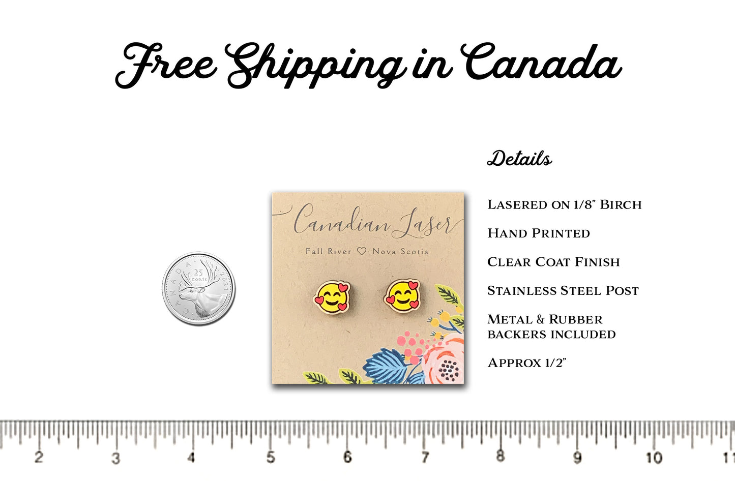 Hand Painted Wooden Studs - Holiday - Valentine's Day - Emoji - In Love