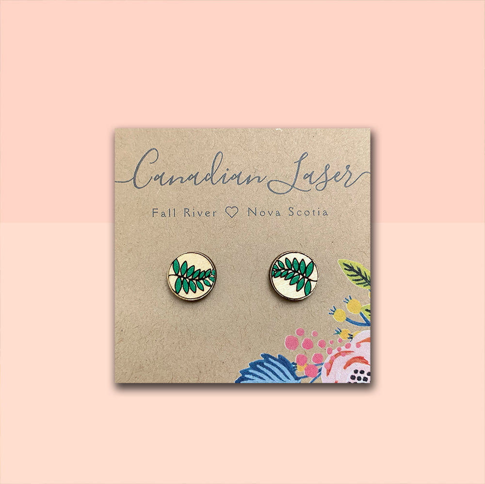 Hand Painted Wooden Studs - Ferns