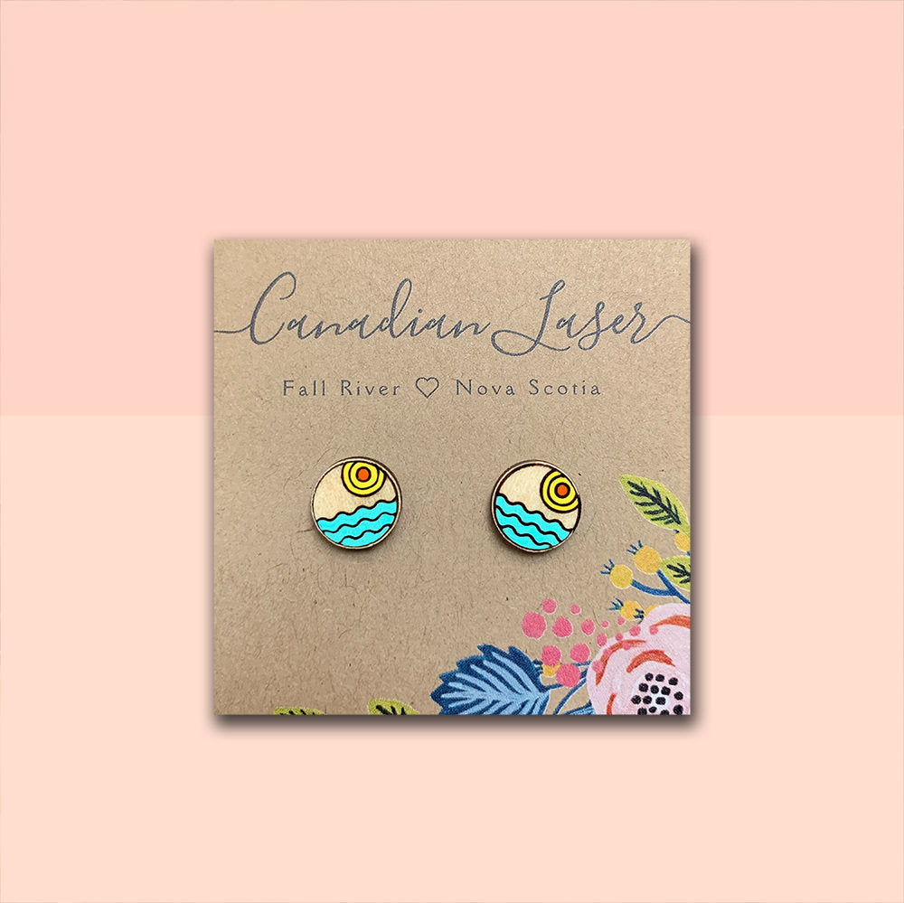 Hand Painted Wooden Studs - Geometric Sunset