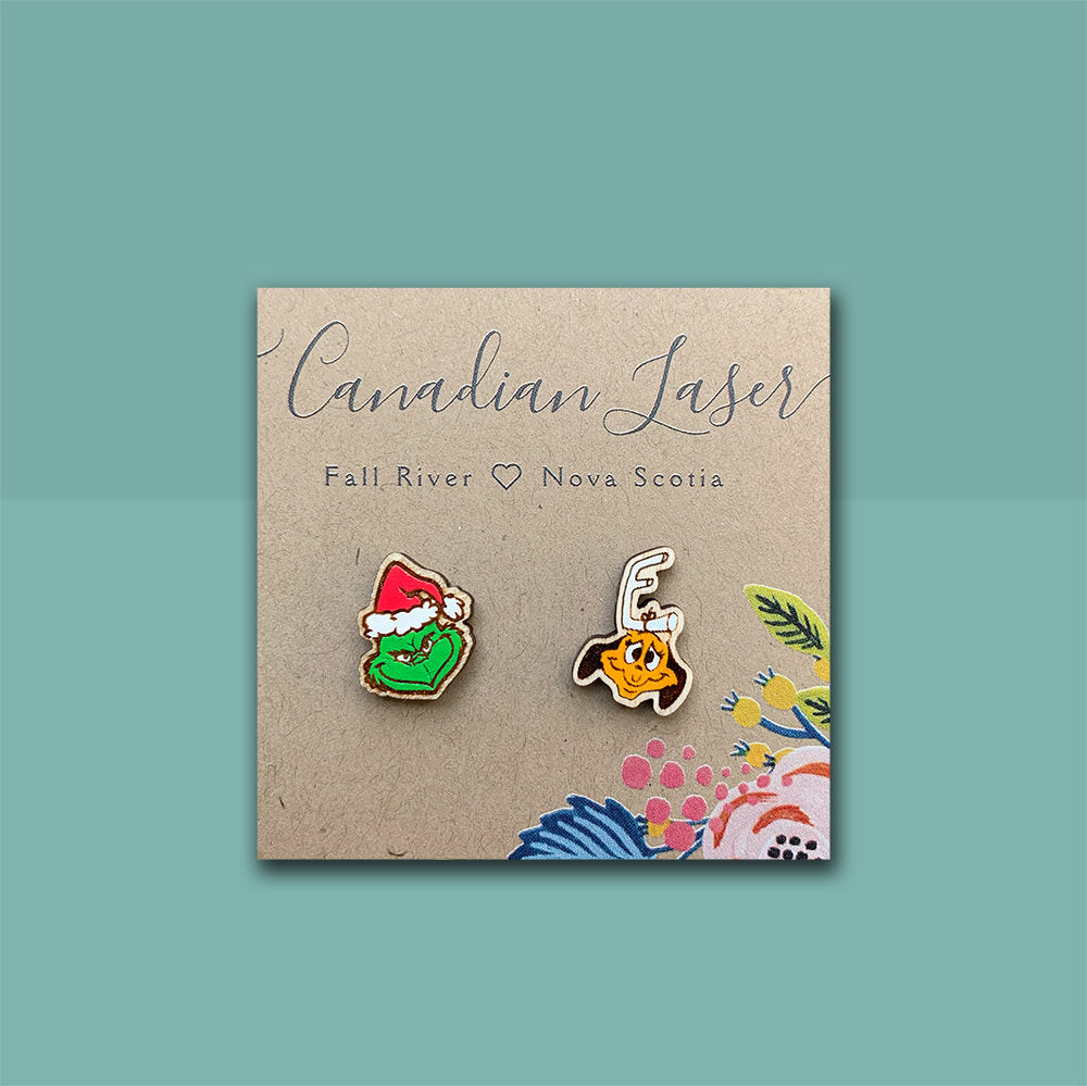 Hand Painted Wooden Studs - Holiday - Christmas - Grinch & Max