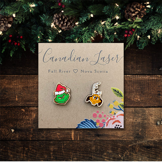 Hand Painted Wooden Studs - Holiday - Christmas - Grinch & Max