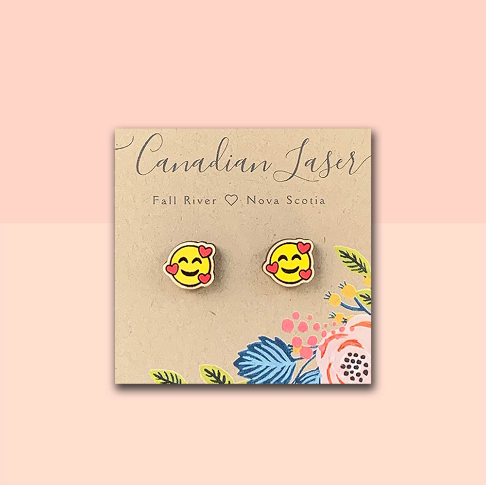 Hand Painted Wooden Studs - Holiday - Valentine - Emoji In Love