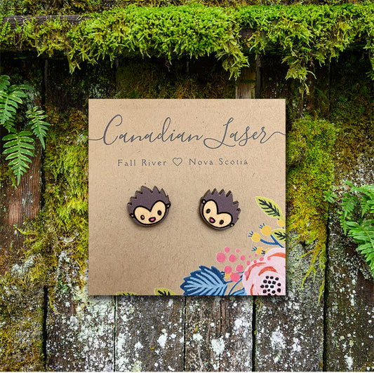 Hand Painted Wooden Studs - Woodland Creatures - Hedgehogs