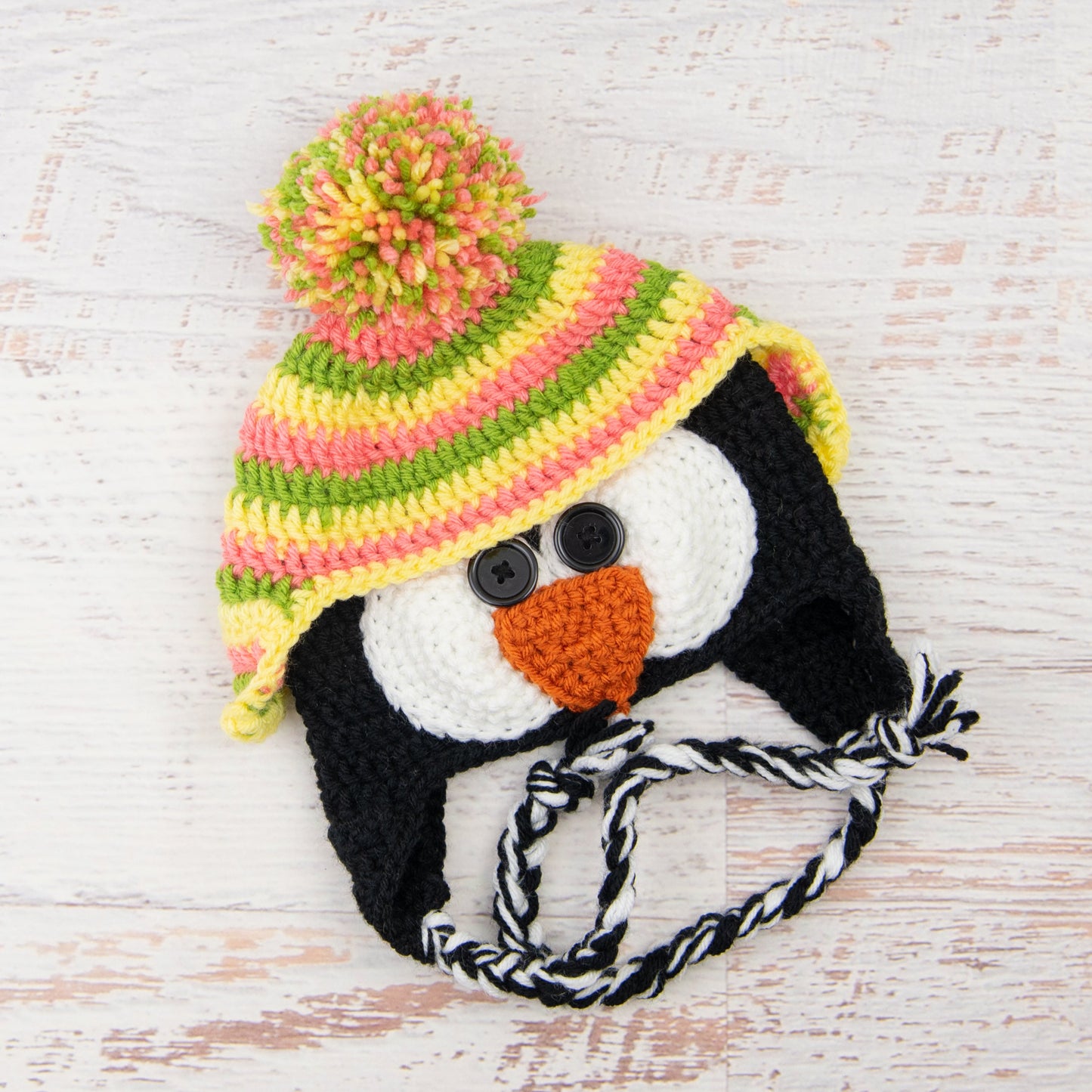 In-Stock 1-3 Year Penguin Hat in Fern, Pink Grapefruit & Lemon
