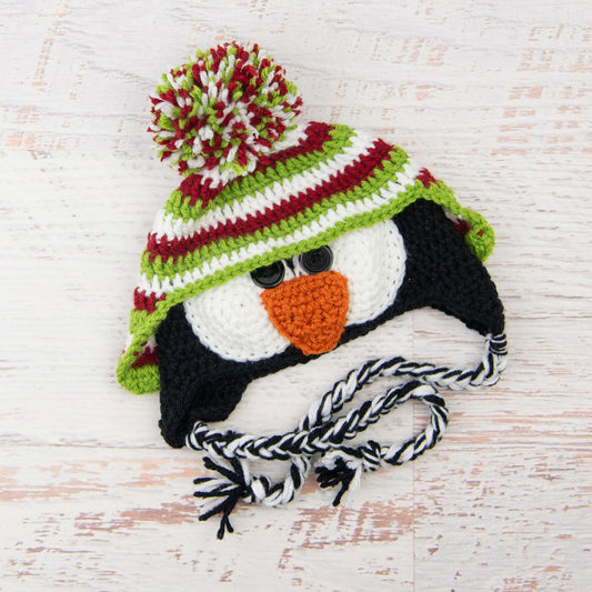 In-Stock 1-3 Year Penguin Hat in Cranberry, White & Fern