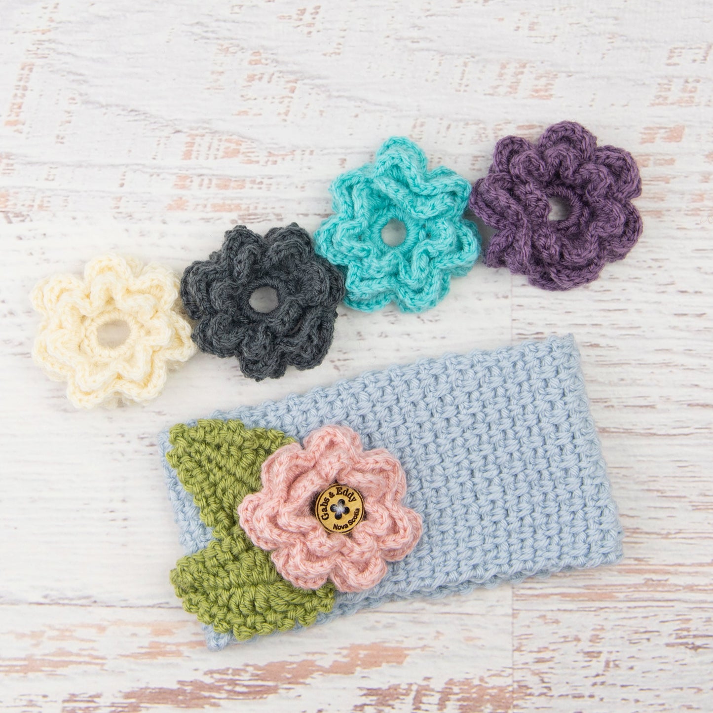 In-Stock Garden Party Headband in Silver Blue with 5 Interchangeable Flowers