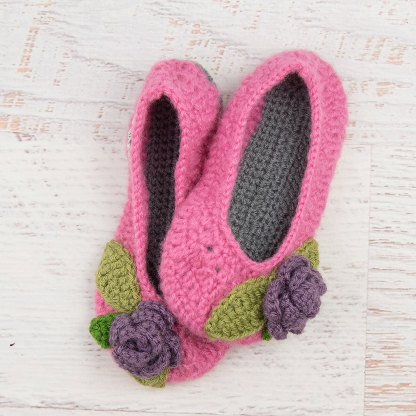 Ladies Size 7/8 Ballet Slippers in Pink Poodle with Silver Grey and Dusty Purple Roses