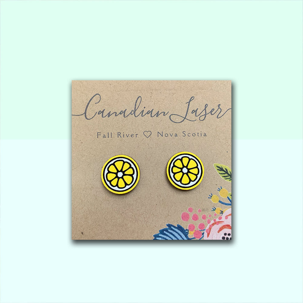 Hand Painted Wooden Studs - Fruit - Lemon Slices