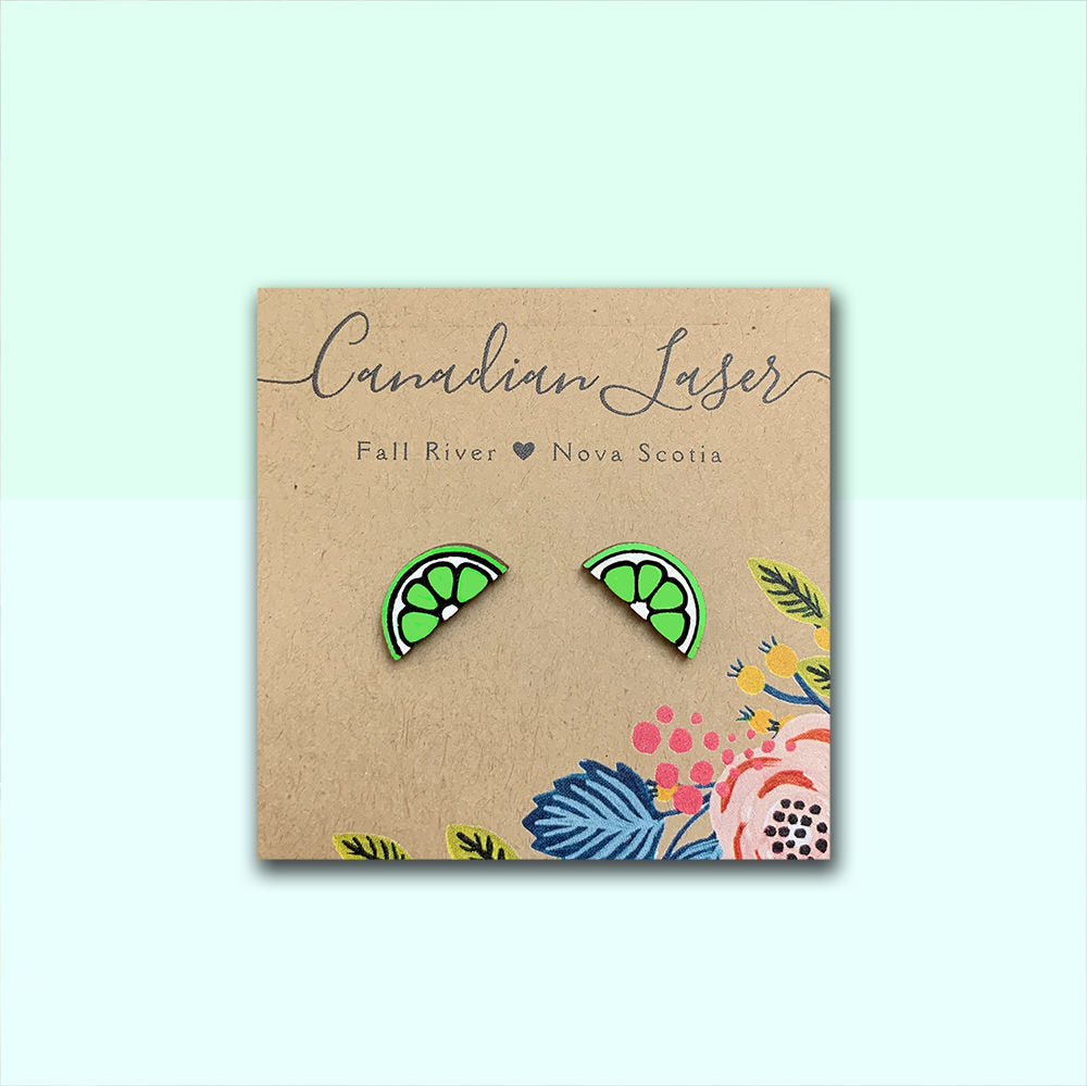 Hand Painted Wooden Studs - Fruit - Lime Wedges