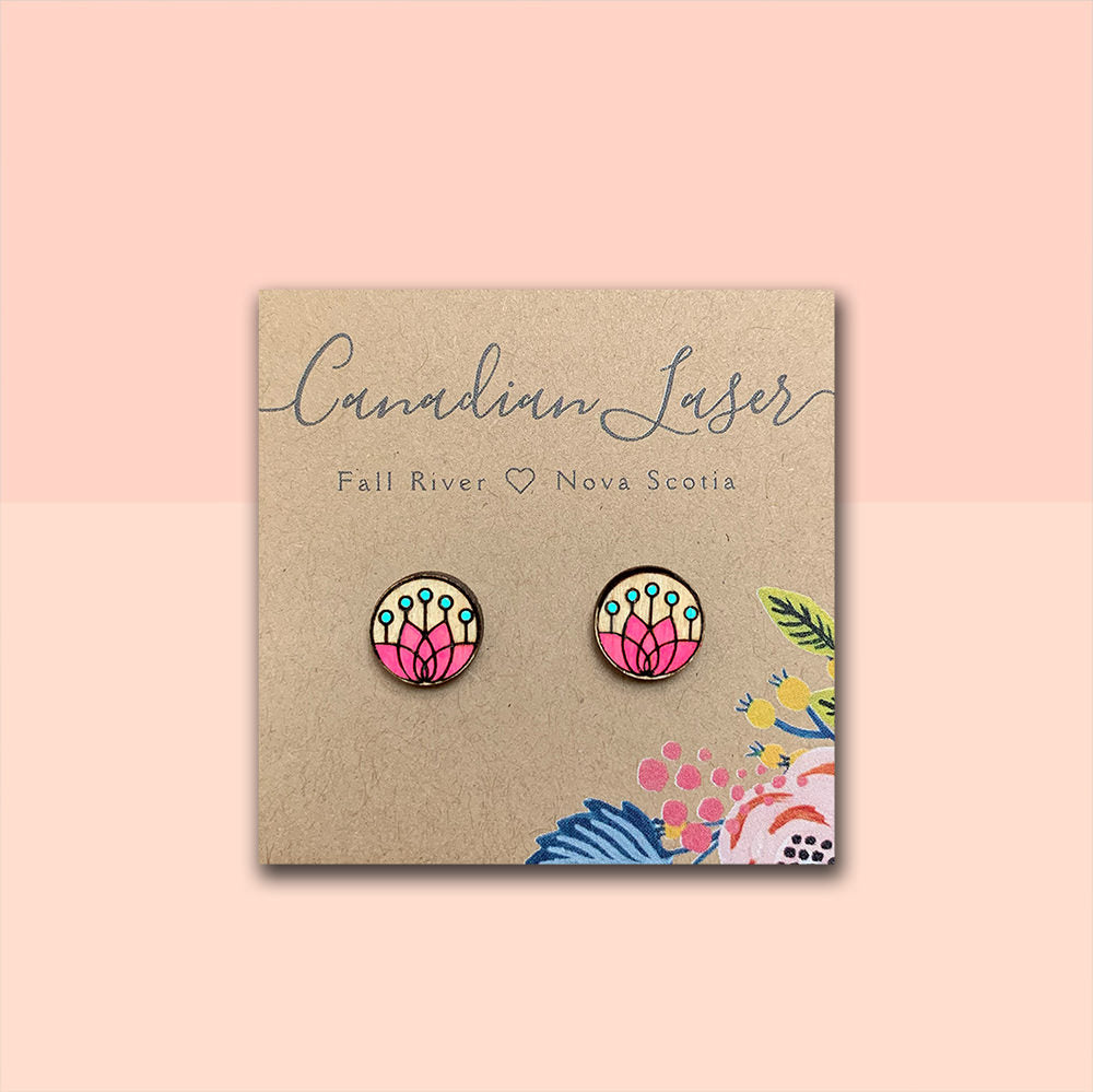 Hand Painted Wooden Studs - Lotus Flower