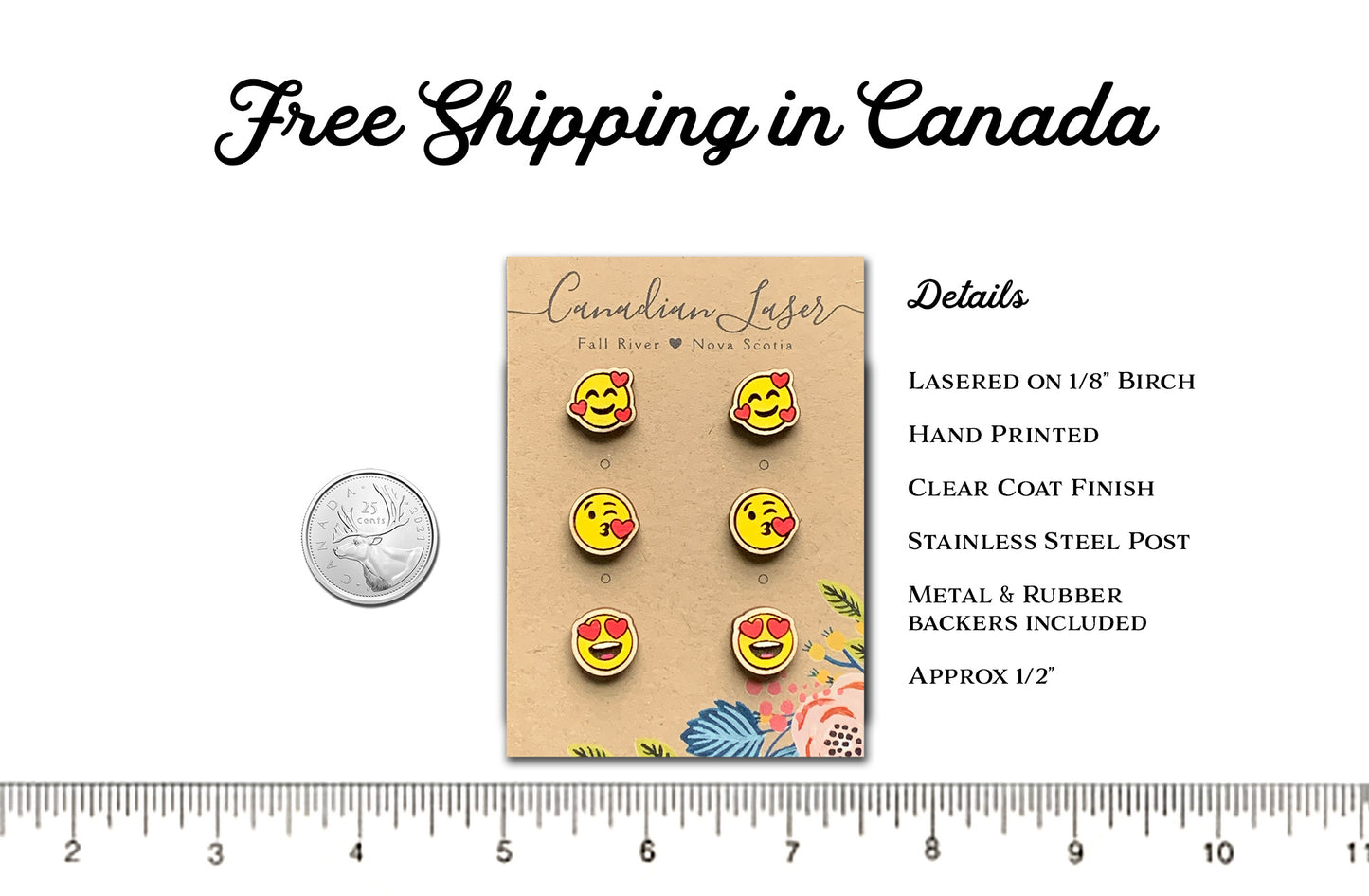 Hand Painted Wooden Studs - Holiday - Valentine's Day - Love Emojis 3 Pack