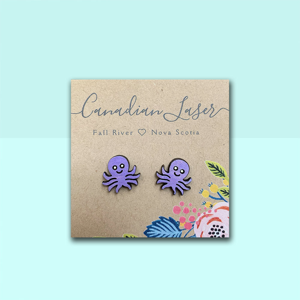 Hand Painted Wooden Studs - Sea Creatures - Octopus