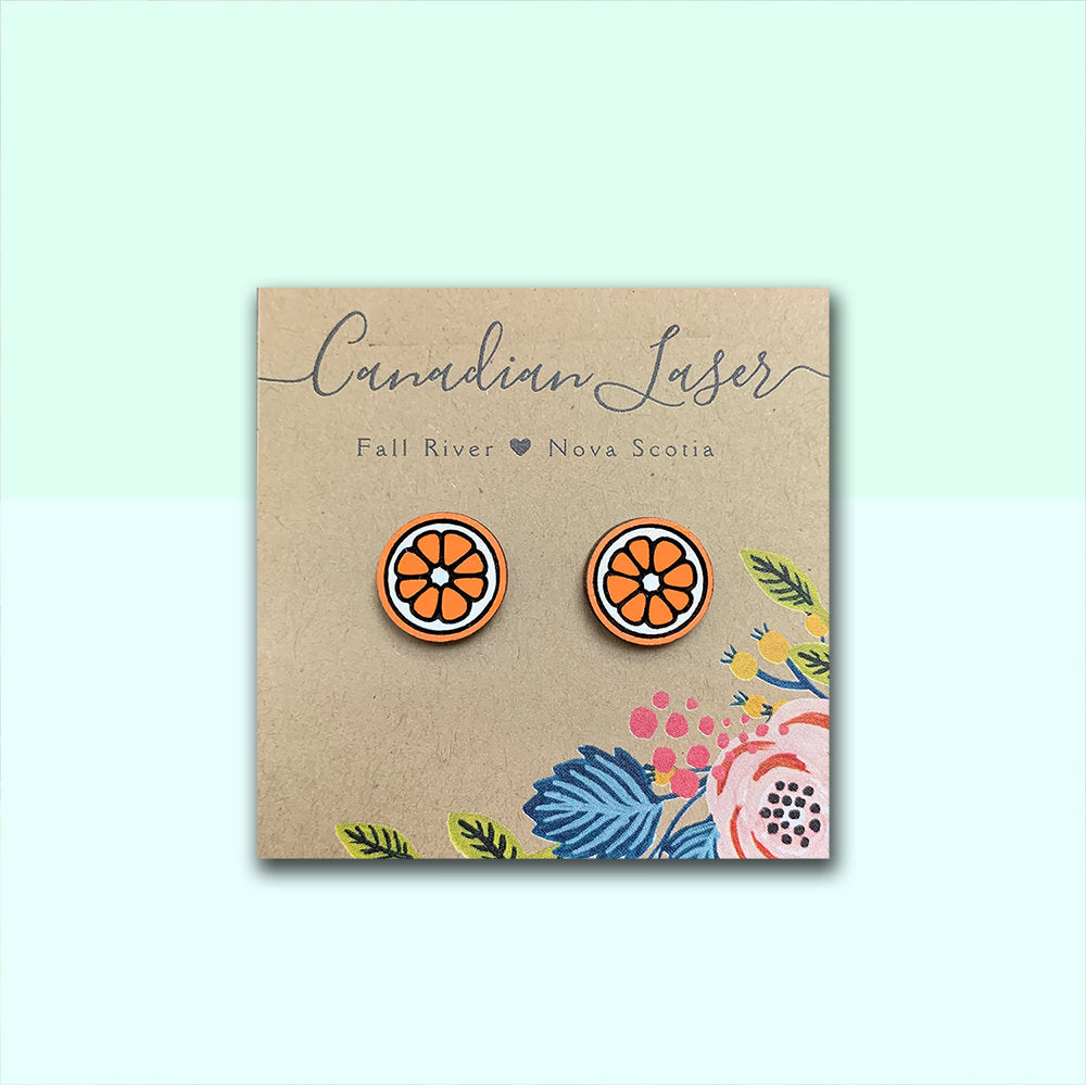 Hand Painted Wooden Studs - Fruit - Orange Slices