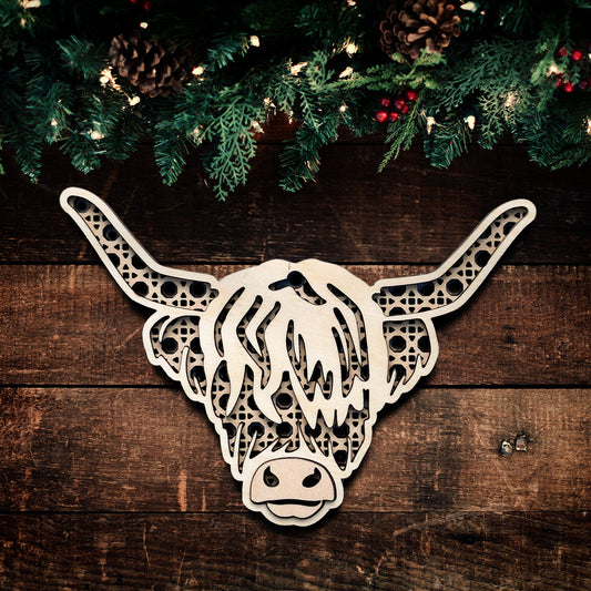 Rattan Farm Animal Ornament - Highland Cow