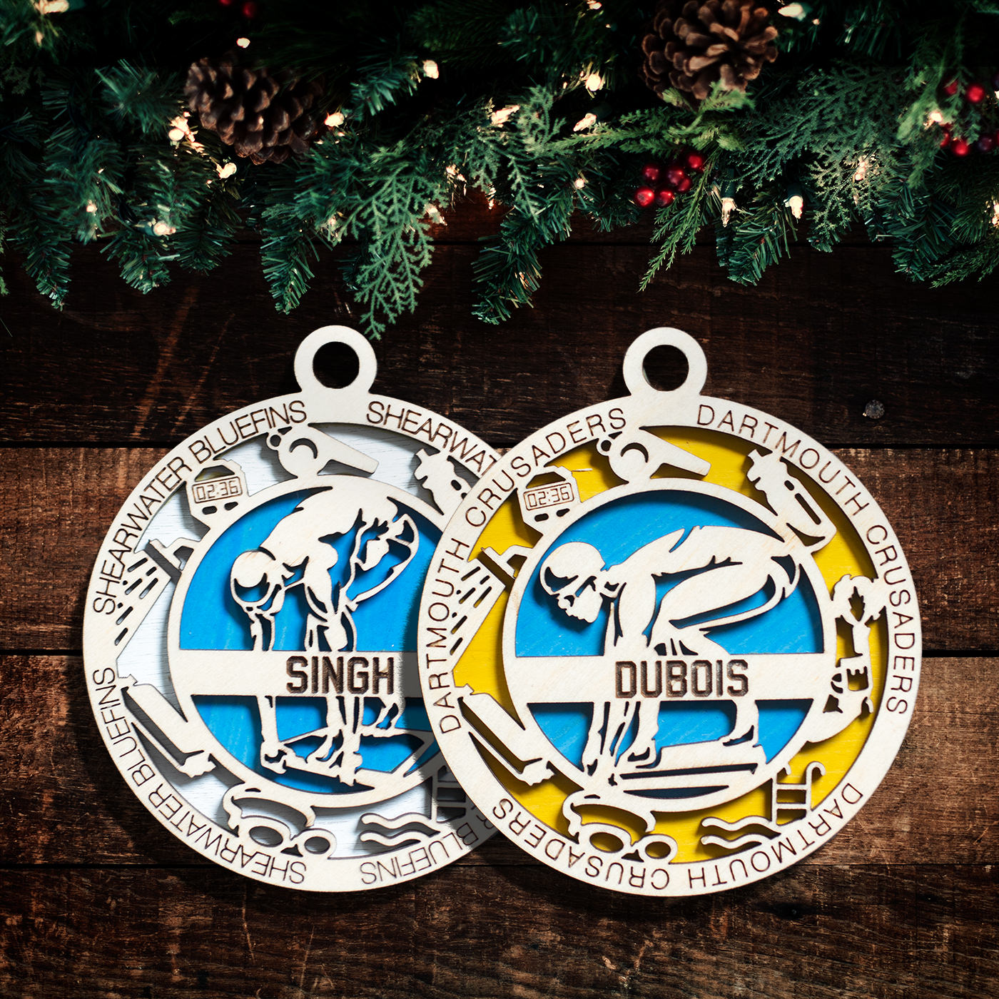 Sports Ornament - Swimming - Personalized with Team, Colours and Name