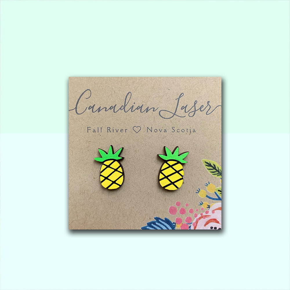 Hand Painted Wooden Studs - Fruit - Pineapples