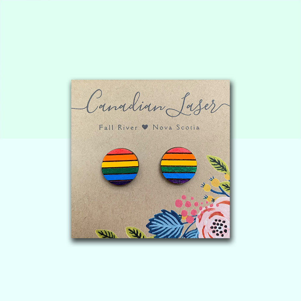 Hand Painted Wooden Studs - Pride - Circles