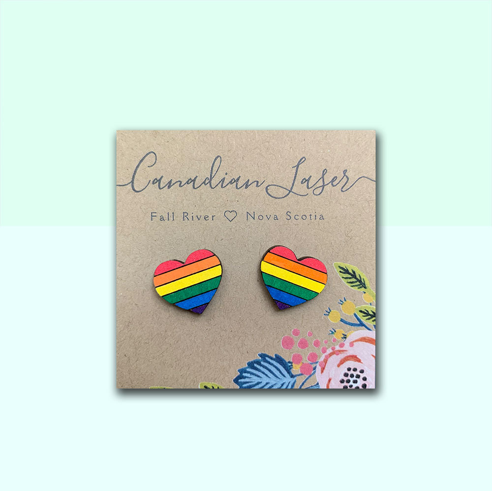 Hand Painted Wooden Studs - Pride - Hearts