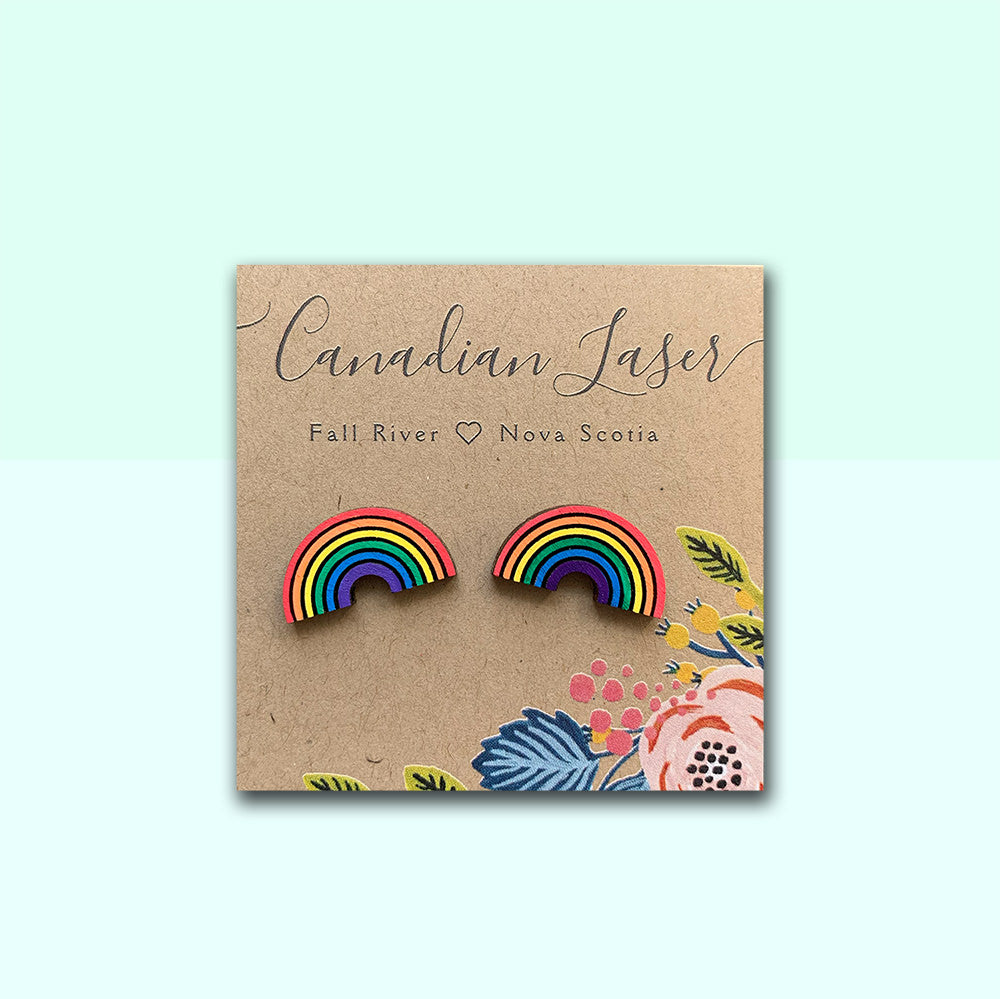 Hand Painted Wooden Studs - Pride - Rainbow