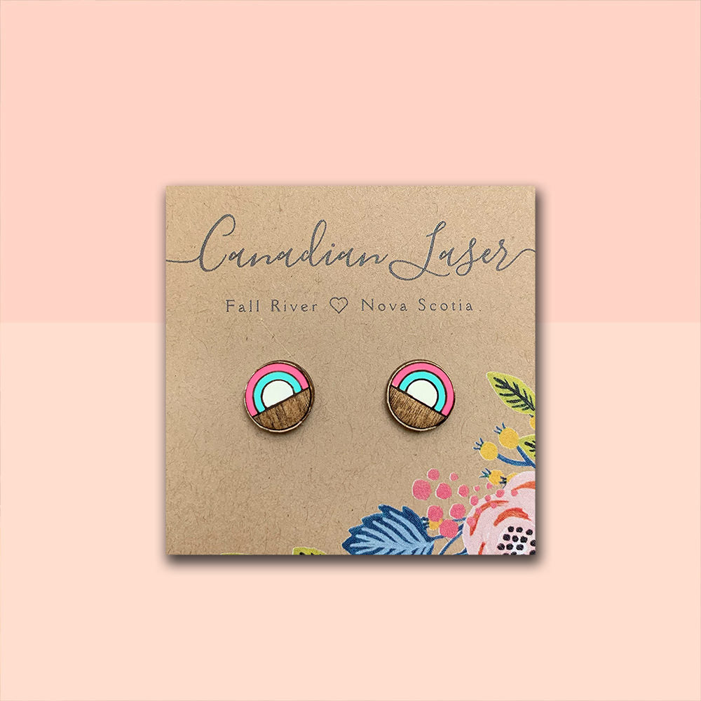 Hand Painted Wooden Studs - Geometric Rainbow