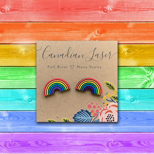Hand Painted Wooden Studs - Pride - Rainbow