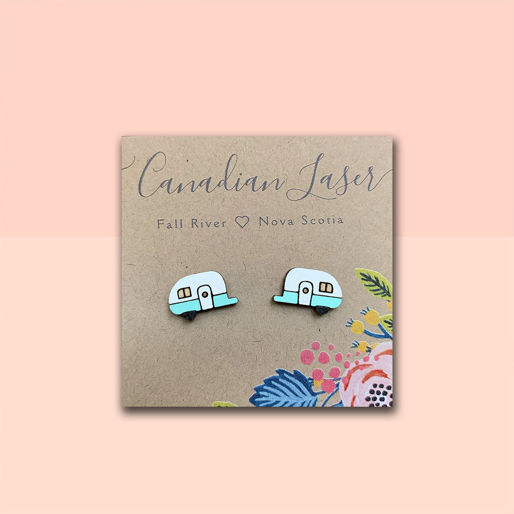 Hand Painted Wooden Studs - Camping - Retro Campers