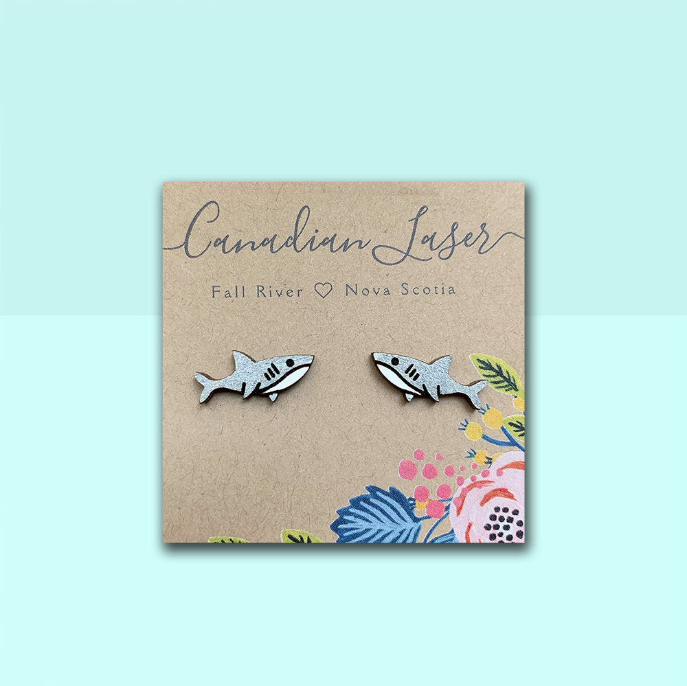 Hand Painted Wooden Studs - Sea Creatures - Sharks