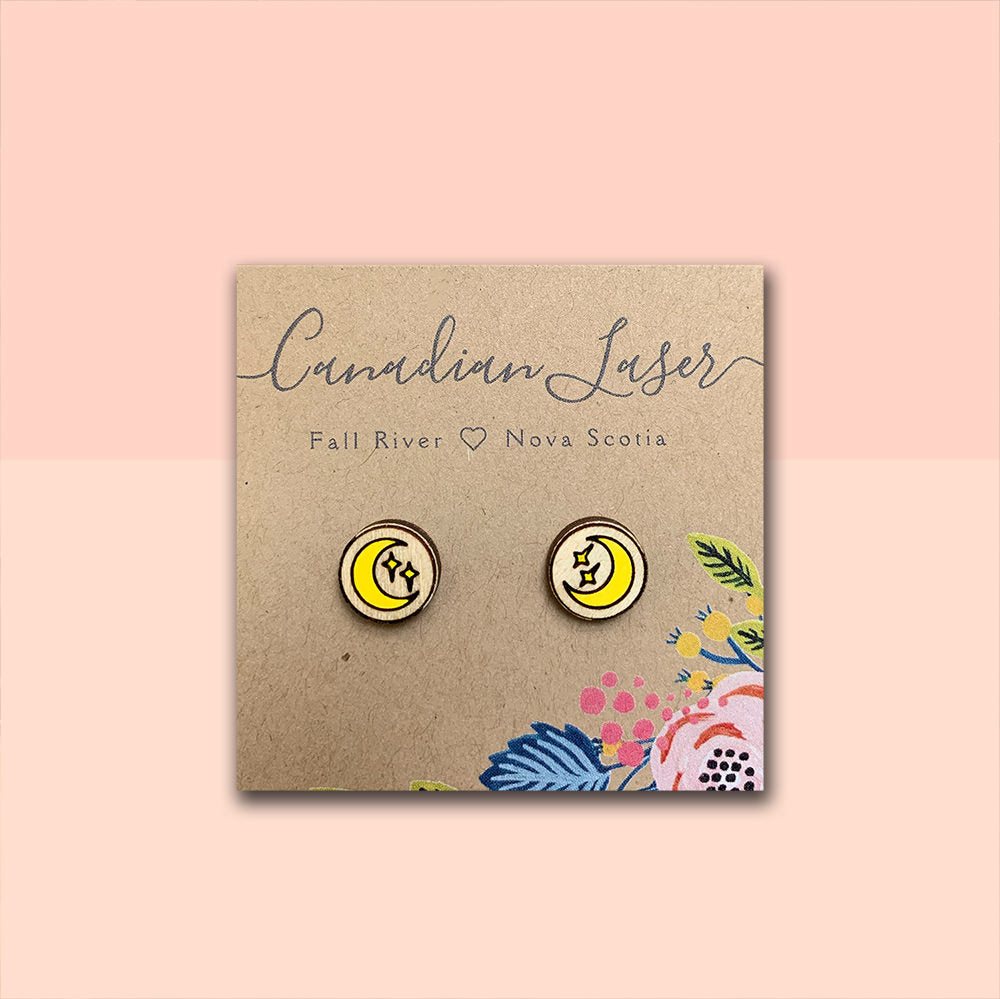 Hand Painted Wooden Studs - Moon & Stars