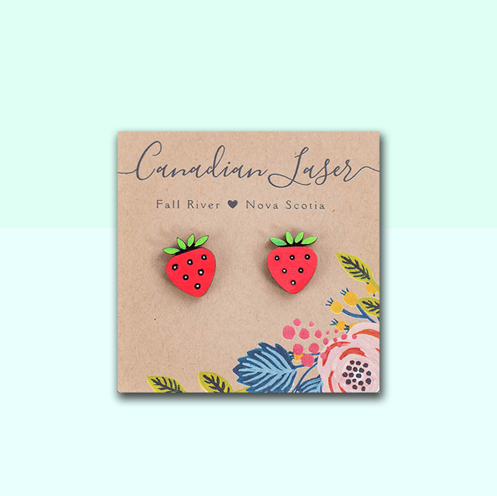Hand Painted Wooden Studs - Fruit - Strawberries