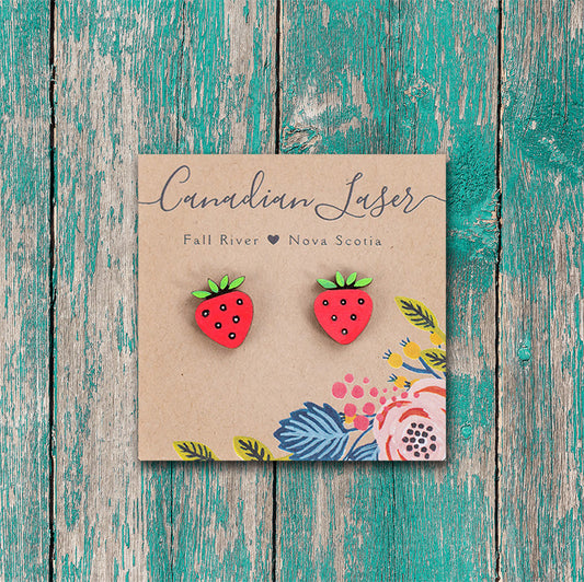 Hand Painted Wooden Studs - Fruit - Strawberries
