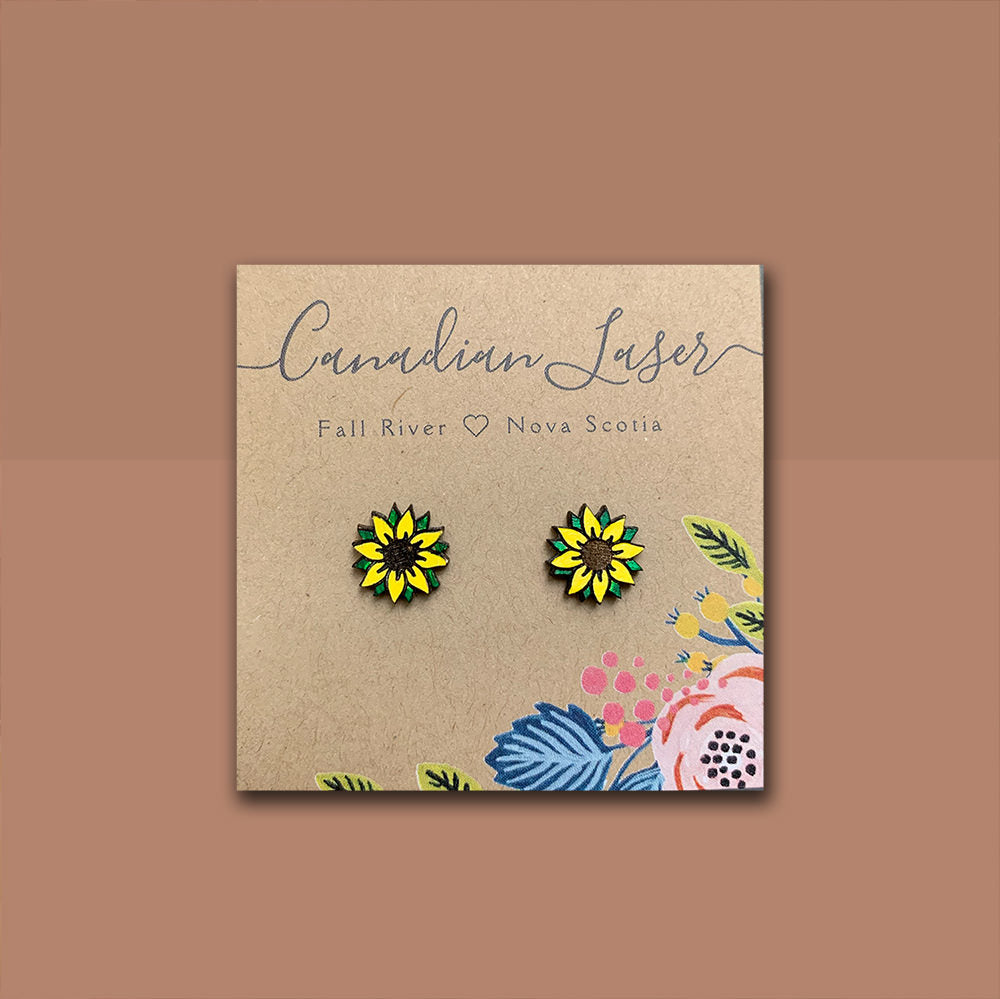 Hand Painted Wooden Studs - Sunflower