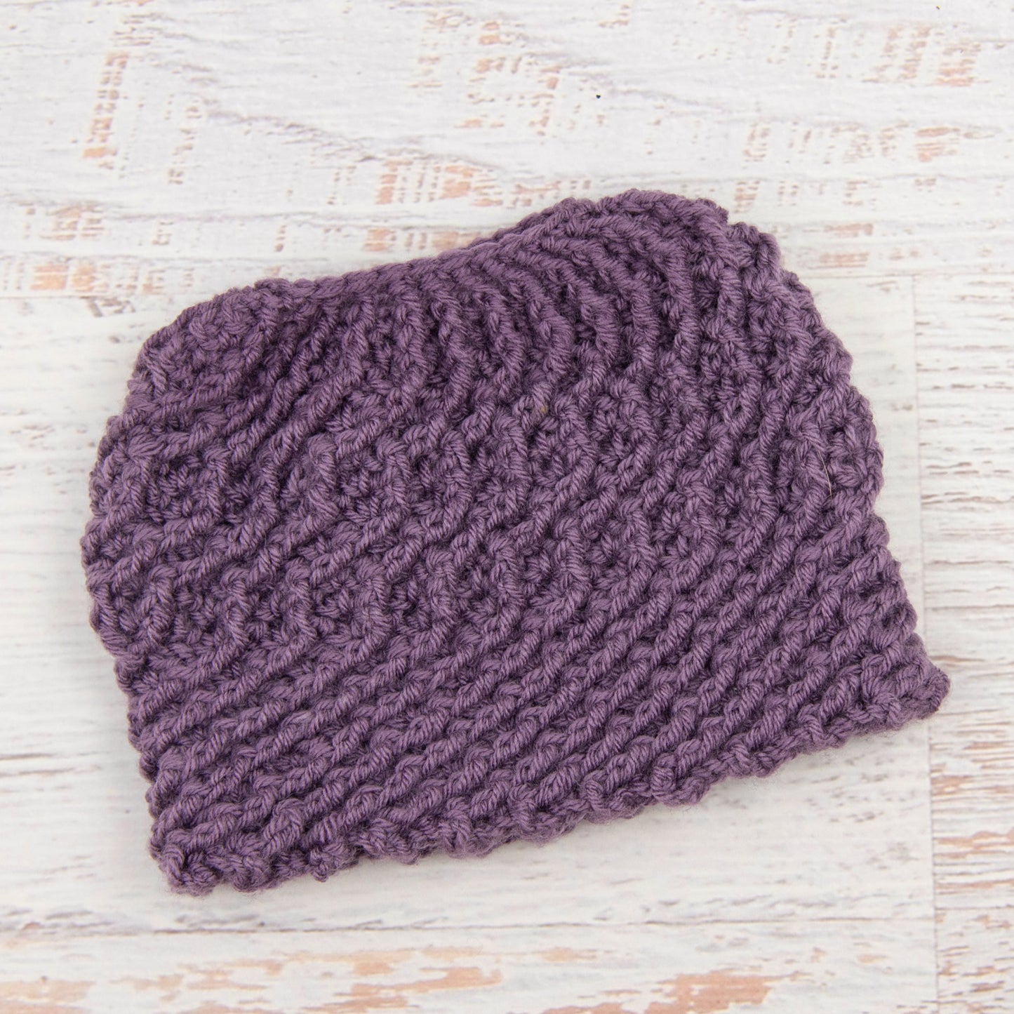 In-Stock Swirly Messy Bun Hat in Dusty Purple