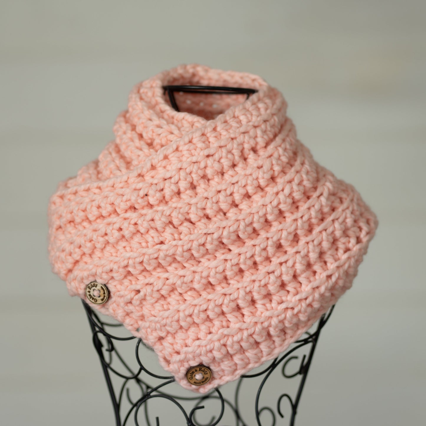 In-Stock Three Button Cowl in Peach Cobbler