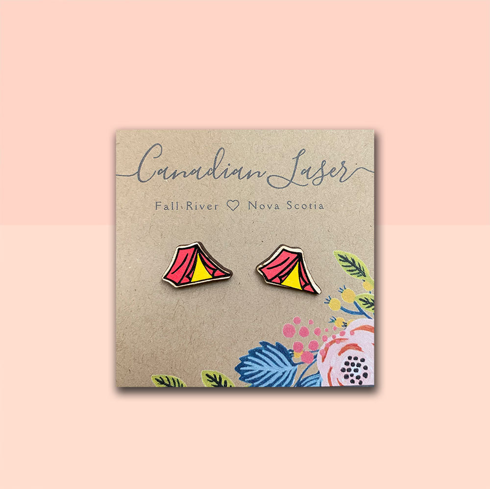 Hand Painted Wooden Studs - Camping - Tents