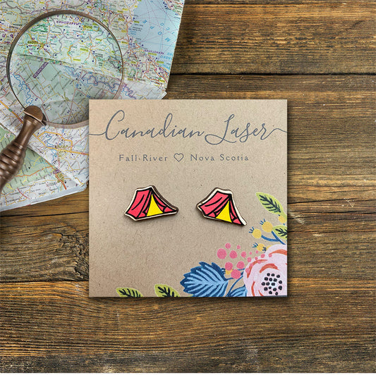 Hand Painted Wooden Studs - Camping - Tents