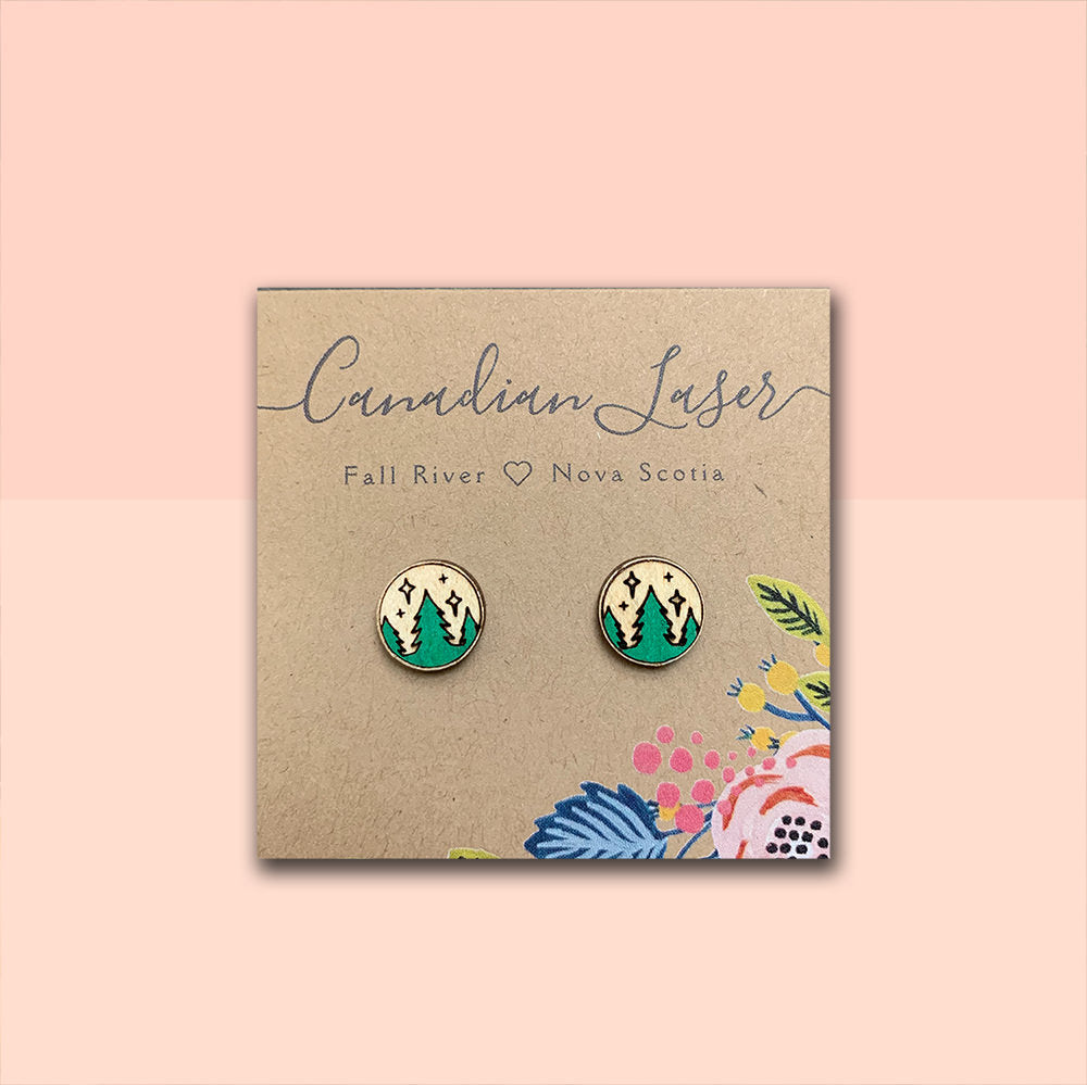 Hand Painted Wooden Studs - Trees & Sky