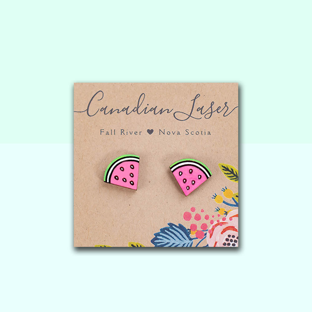 Hand Painted Wooden Studs - Fruit - Watermelon Wedges