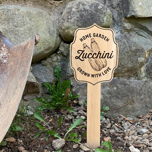 Premium Cedar Garden Stake - Zucchini