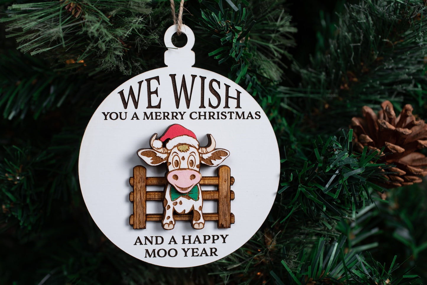 Happy Moo Year Christmas Ornament