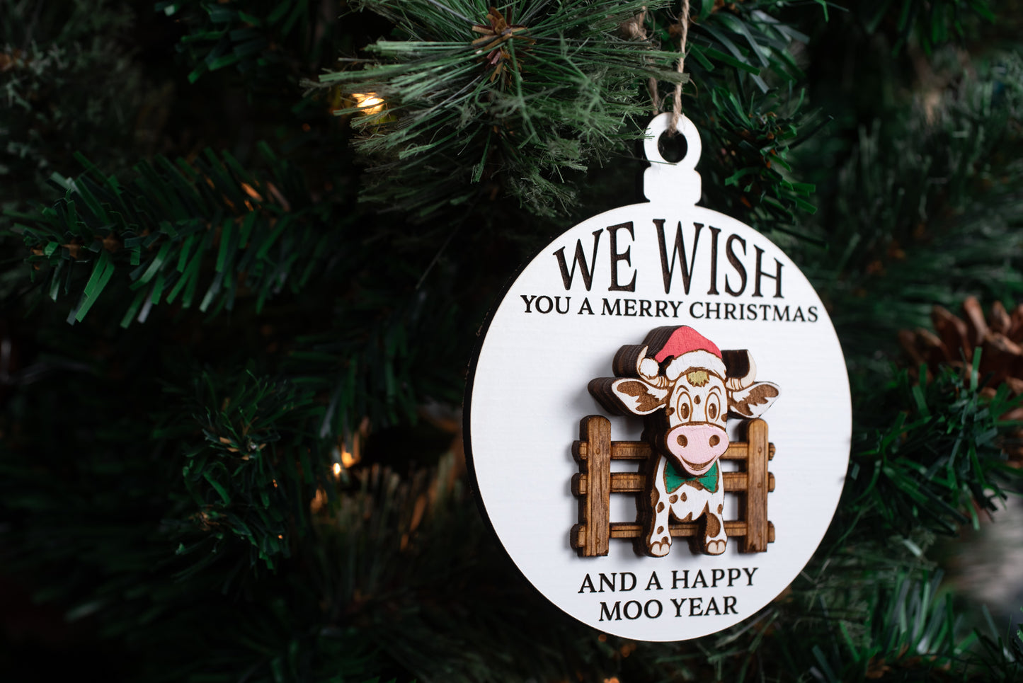 Happy Moo Year Christmas Ornament