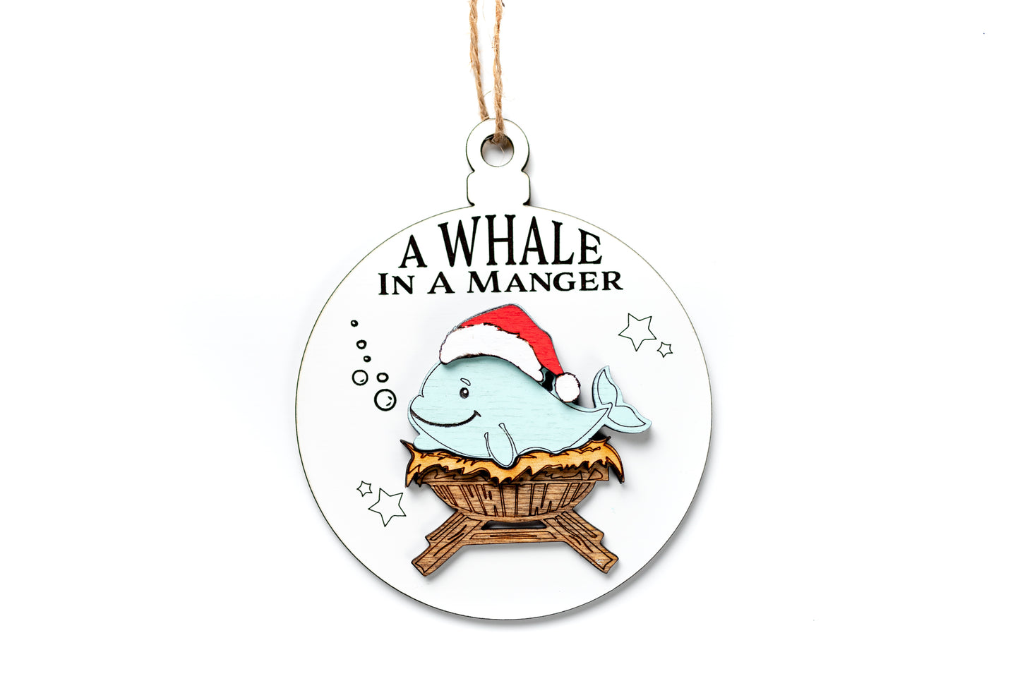 A Whale in a Manger Christmas Ornament