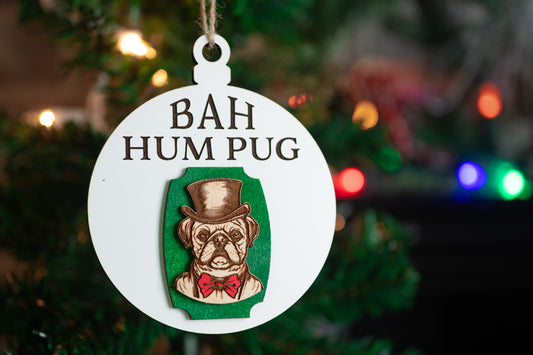 Bah Hum Pug Christmas Ornament