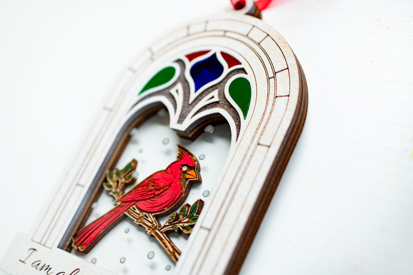 Cardinal Memorial Stained Glass Window Ornament
