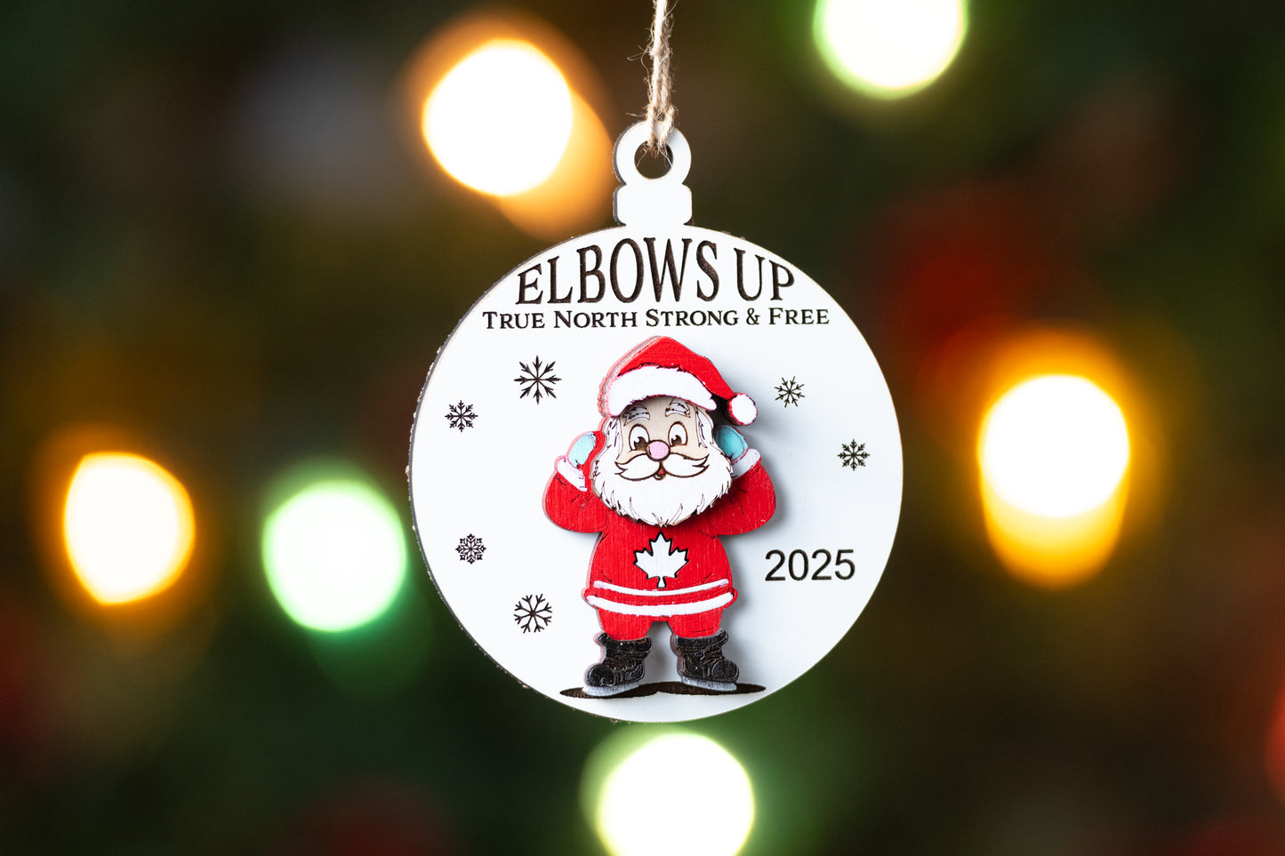 Elbows Up - True North Strong & Free Santa Christmas Ornament