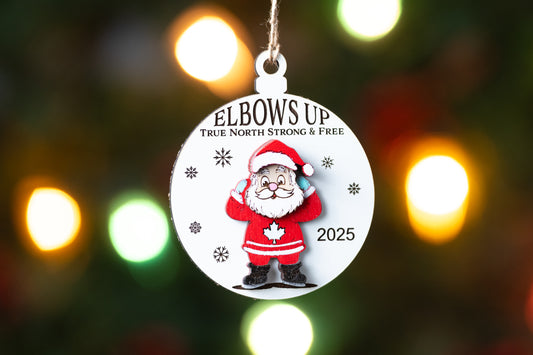 Elbows Up - True North Strong & Free Santa Christmas Ornament