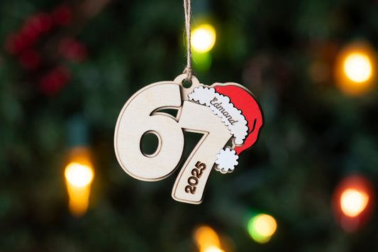 6 7 (personalized) With Santa Hat Christmas Ornament