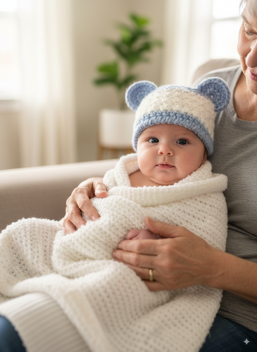 In-Stock 0-6 Month Chunky Basic Bear in Baby Blue with White